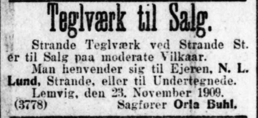 Strande Teglværk til salg